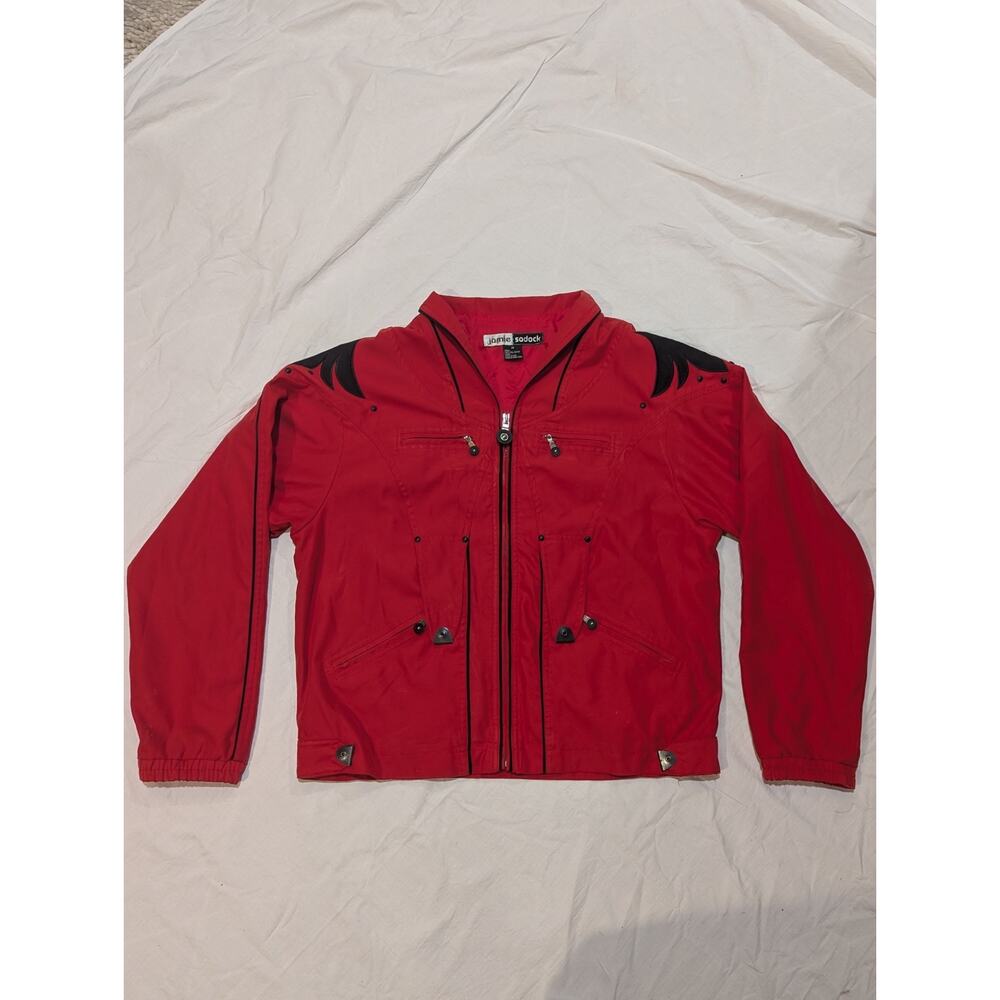 Vintage Jamie Sadock Red Golf Jacket Full Zip Lined Womens M Pockets